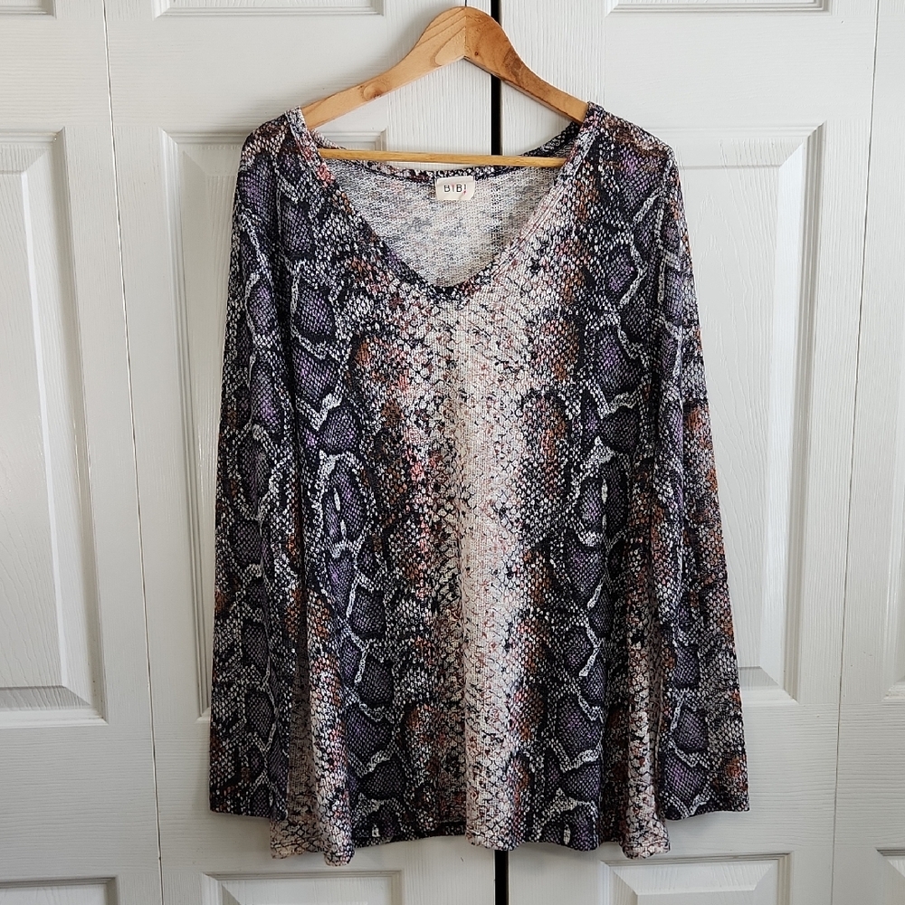 BiBi Womens Multi-Colored Snake Skin Print Tunic Size 1X/2X Open Knit Beach